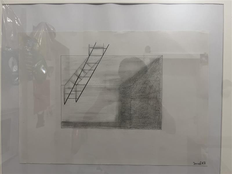 Bleistiftzeichnung – Leiter und Mauer